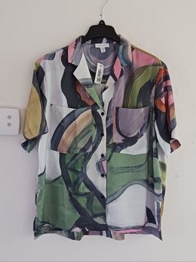 Topshop Button Front Swirl Paint Shirt